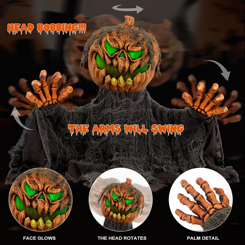 QEQEKAKA Halloween Animatronics Decorations Animated Pumpkin with Sound