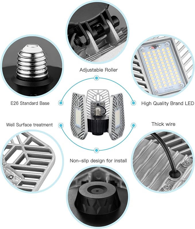 2-Pack Deformable LED Garage Ceiling Lights, 9000 Lumens, 82W CRI 80,