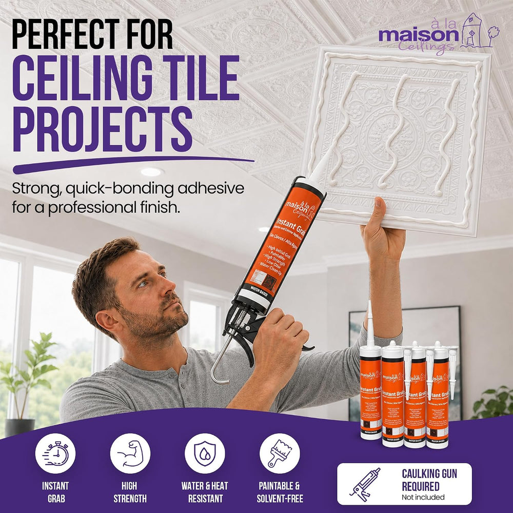 À LA MAISON CEILINGS Instant Grab White Adhesive - Ceiling Tile Wall Panel &a...