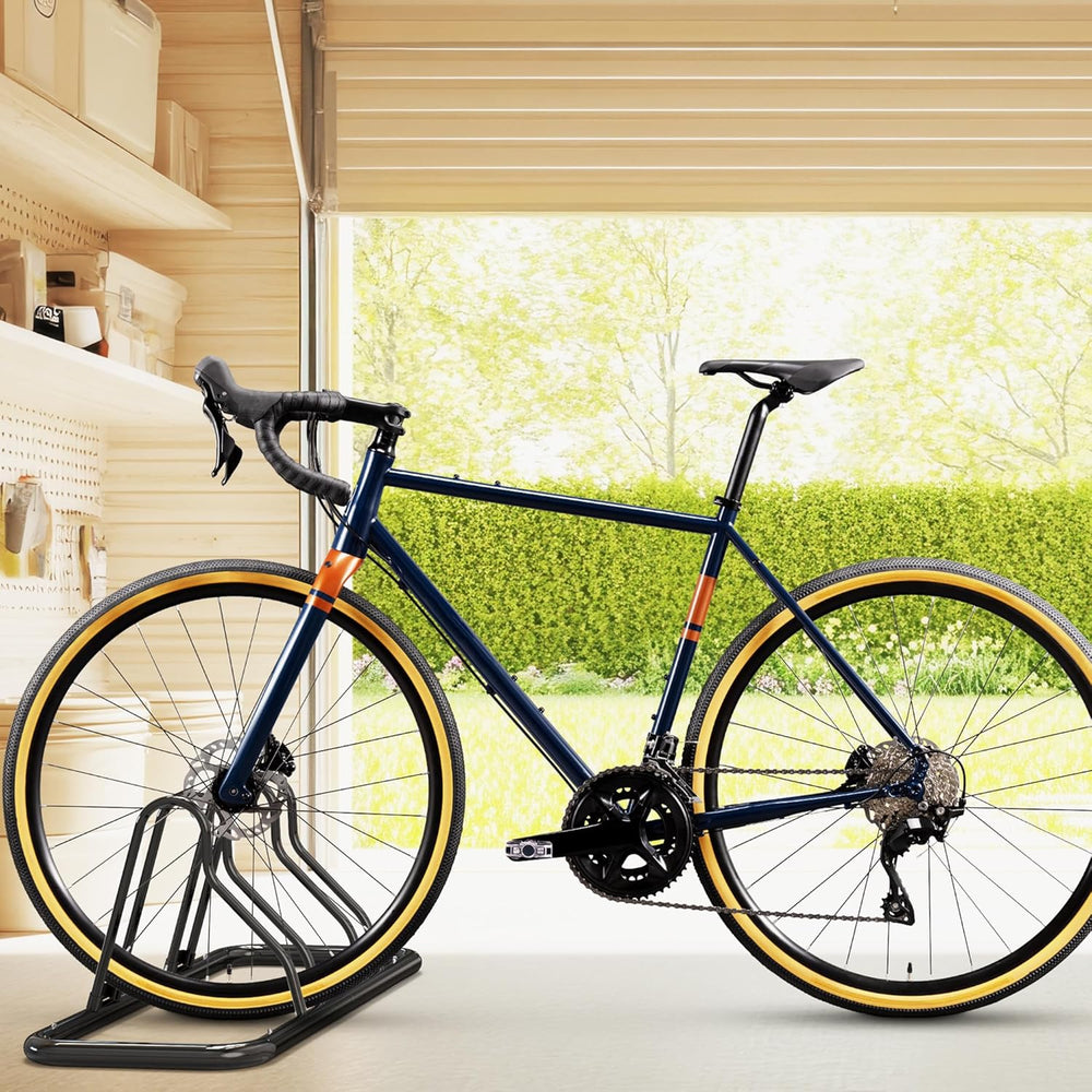 Simple Houseware 2-Bike Adjustable Floor Storage Rack for Garage, Black