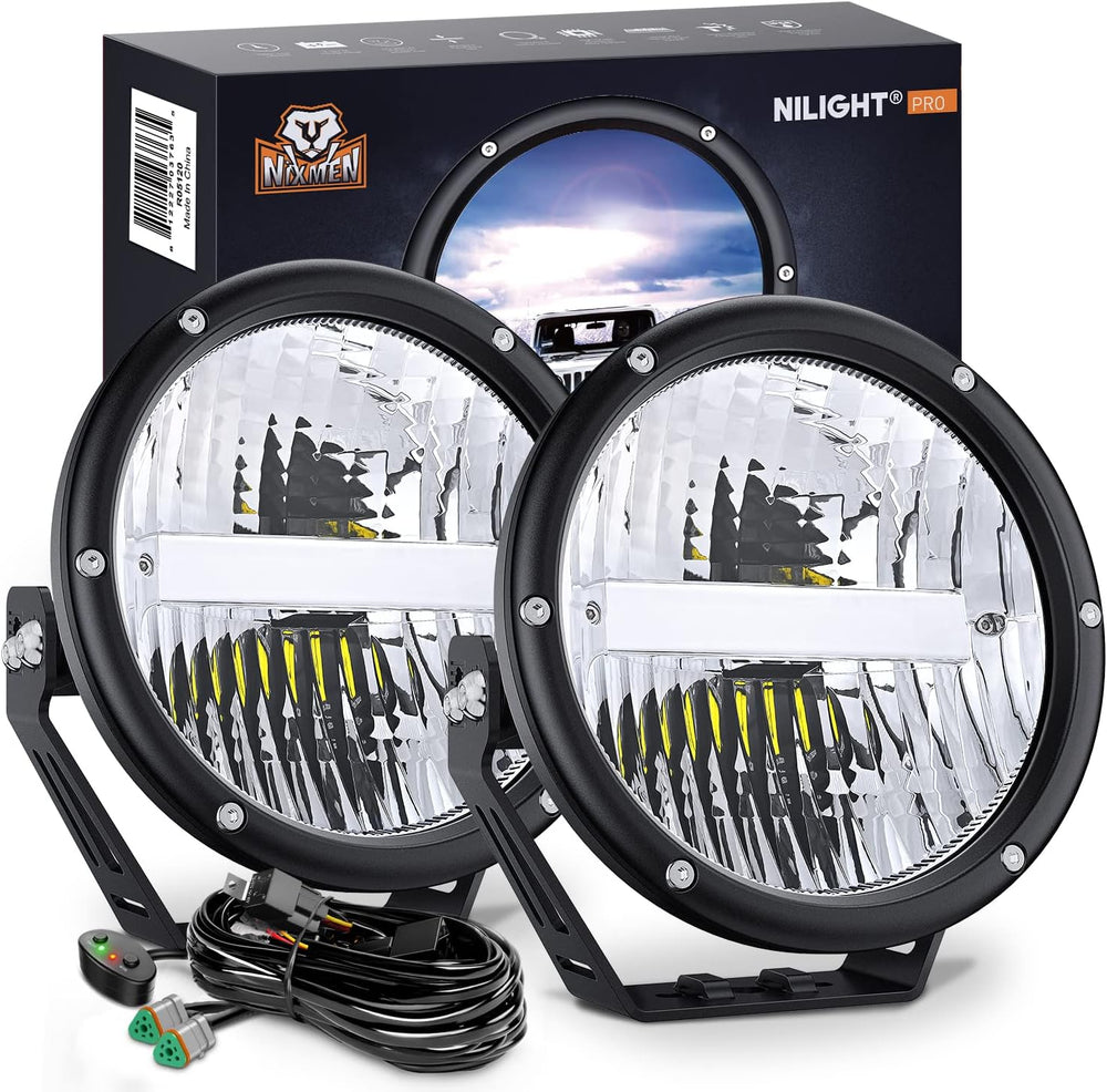 Nilight 7" Round LED Offroad Light, High Low Beam 120W IP68