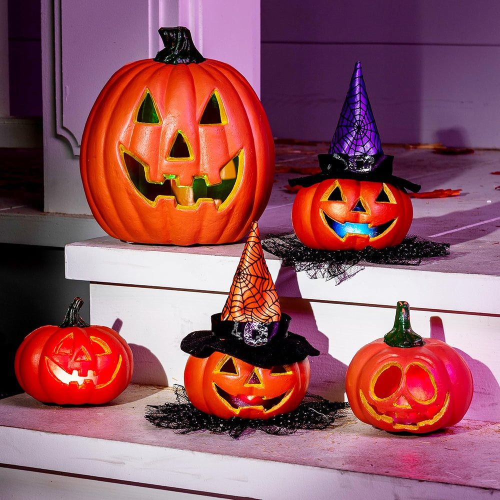 JOYIN 5 Pcs Light Up Halloween Pumpkin Decor Jack O Lantern Decorations Outdo...
