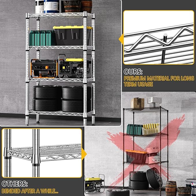 1000 lbs 4 Tier Shelf Metal Storage Shelves Wire Rack Closet Organizers