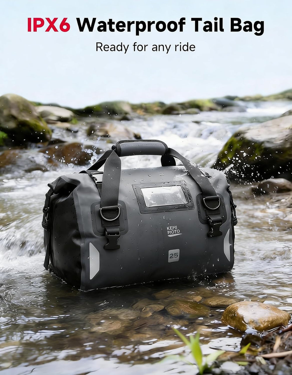 KEMIMOTO Waterproof Motorcycle Dry Bag – Duffle Tail Bag Soft Luggage, 25L/40...