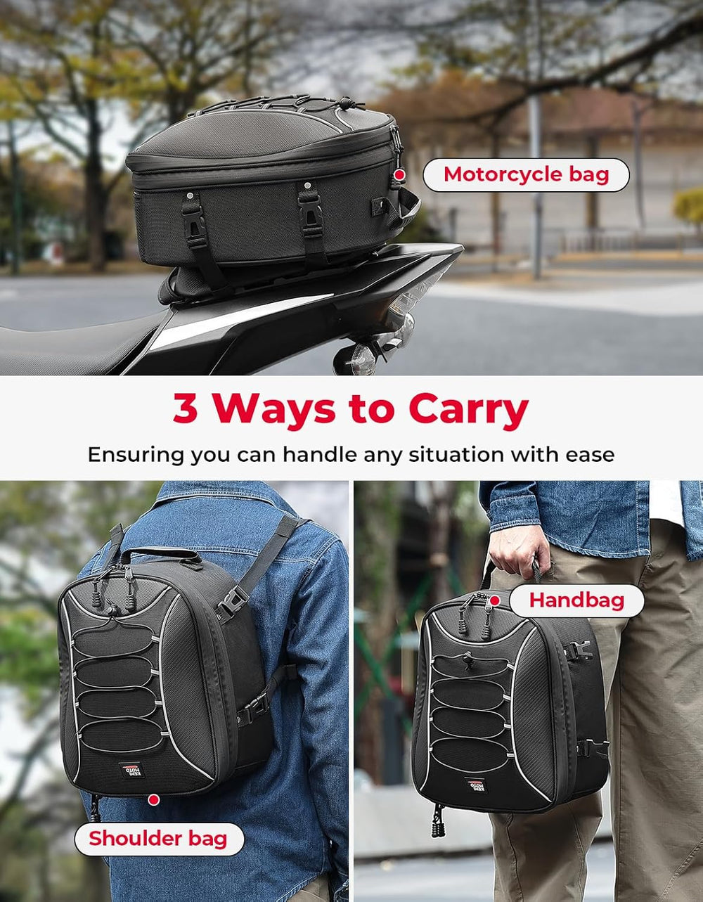 KEMIMOTO Motorcycle Tail Bag, Dual Use Motorcycle Rear Seat Bag with Waterpro...