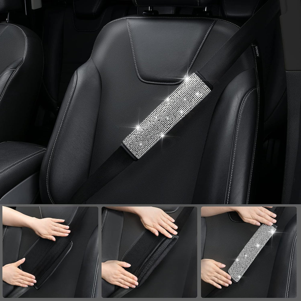 CAR PASS 23 PCS Bling Diamond Car Accessories Set for Women, Leather Seat Cov...