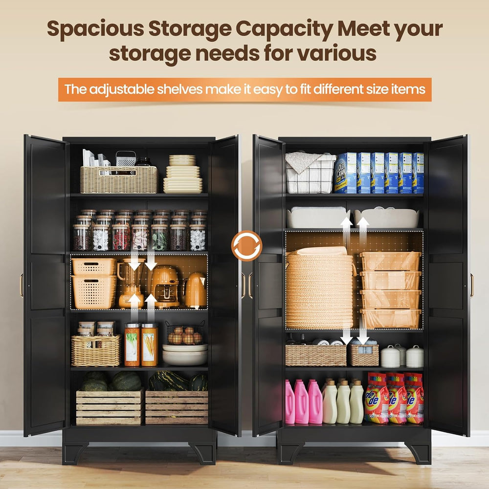 Black Tall Pantry Cabinet Kitchen Metal Garage Storage Cabinet Cupboard 75"