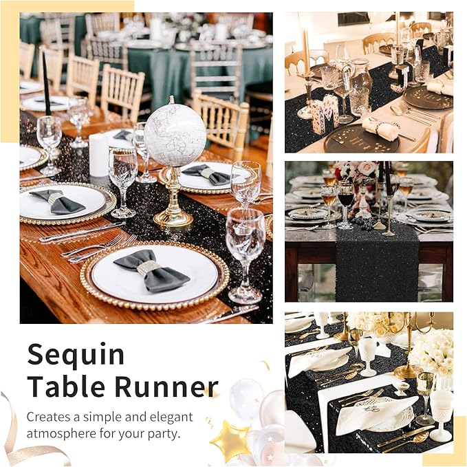 Black Table Runners Sparkly Halloween Table Runner 10 Packs 12x108 Inches Gli...