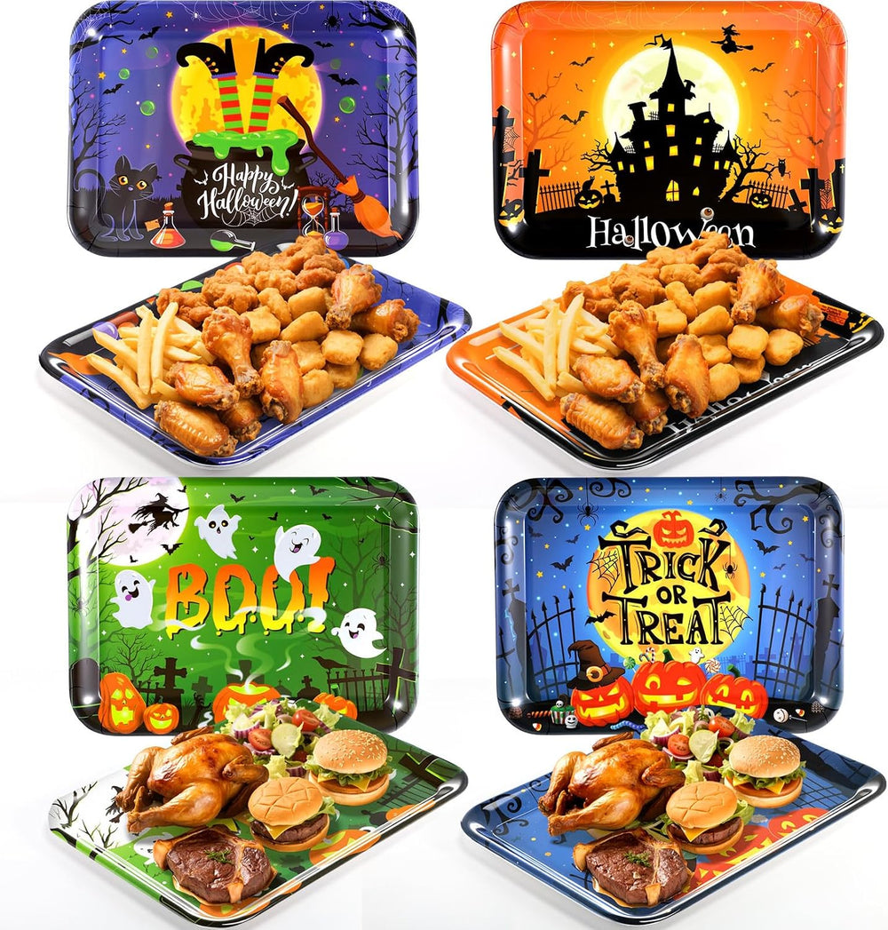 Vesici 4 Pack Halloween Serving Trays 13x10 Inch Witch Ghost Boo Party