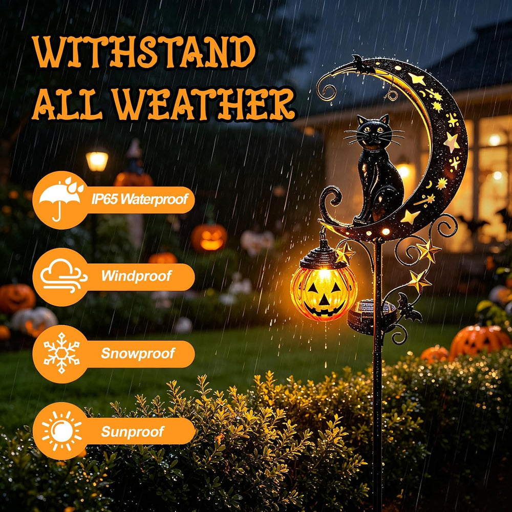 Solar Halloween Black Cat Pumpkin Moon Garden Stake Light Outdoor Decor