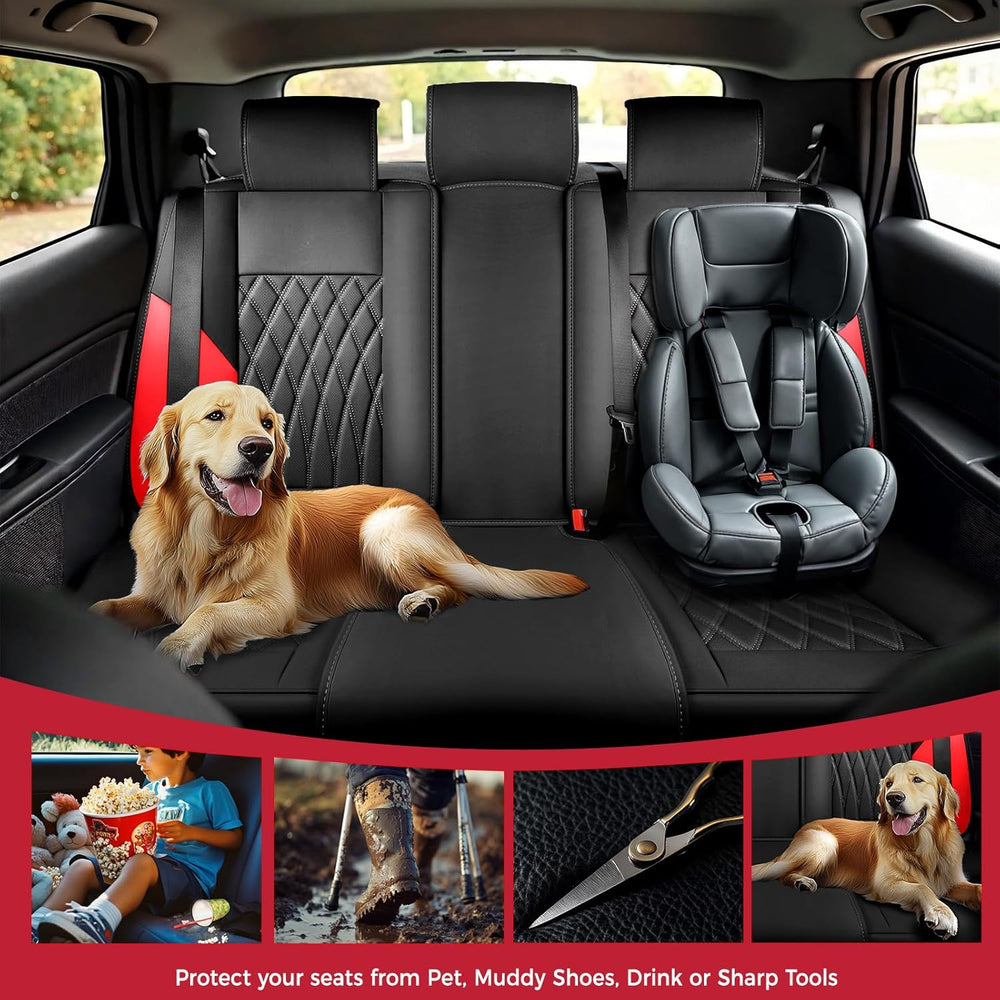 FREESOO Car Seat Covers Full Set Faux Leather Universal Fit Black Red
