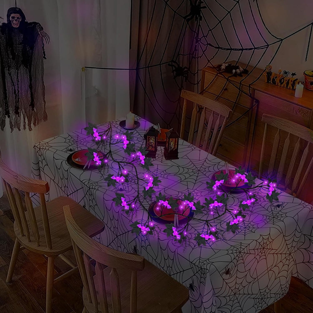 9FT 72 LED Halloween Willow Vine Twig Decor Black Halloween Garland with Bat ...