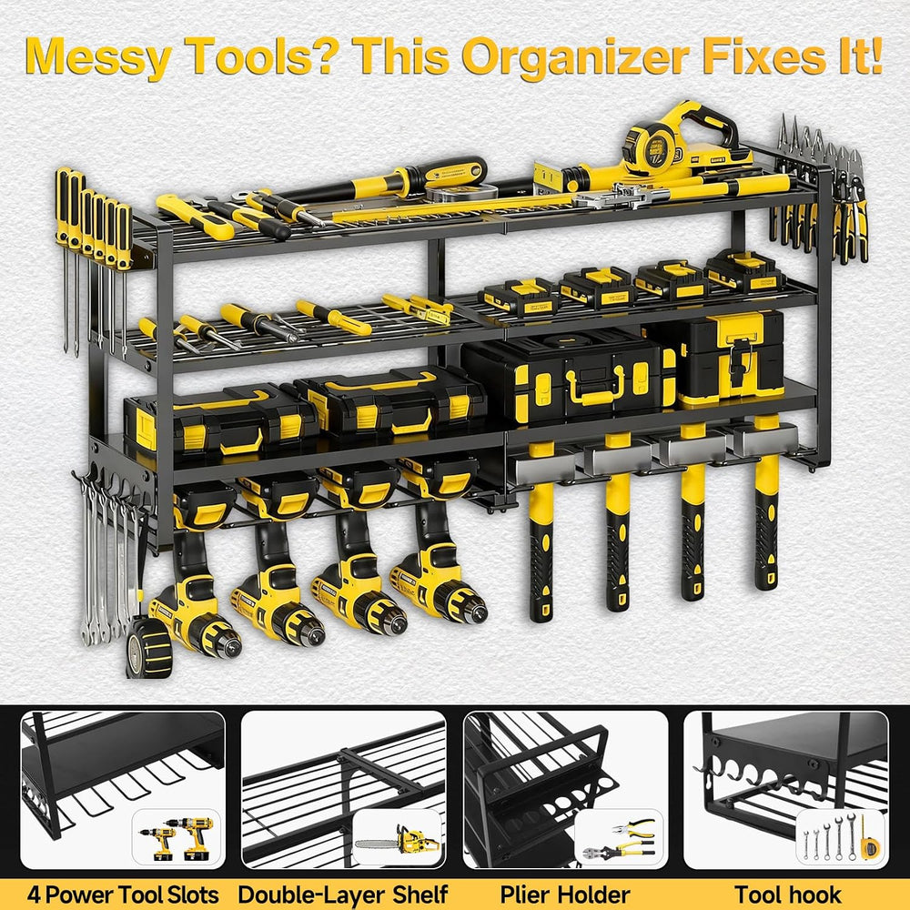 Heavy Duty 4-Tier Wall Mount Tool Rack, 8-Drill Holder & Charging Station...