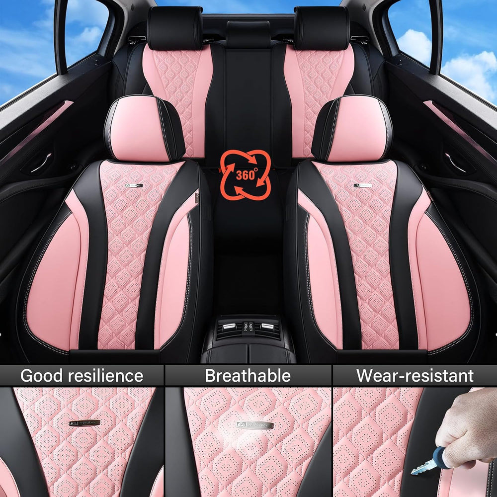 Coverado Car Seat Covers, Black Pink Leather Seat Covers Full Set, Perforated...