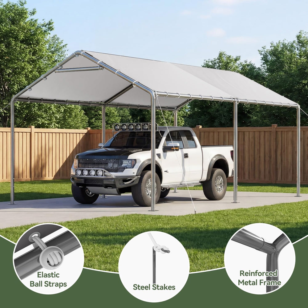 Aoxun 10x20 Carport Heavy Duty Carport Potable Car Canopy Garage, White