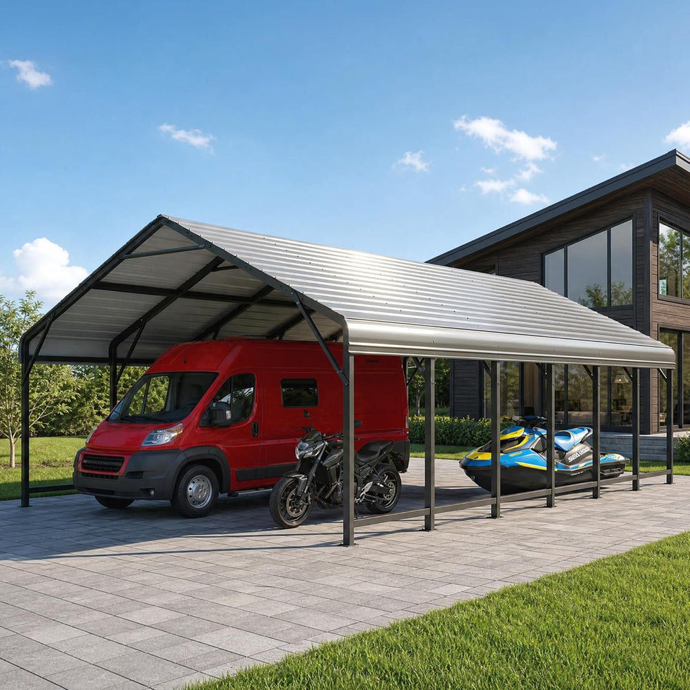 HOMSHADE 20x30FT Heavy Duty Metal Carport with 132°Steep Anti-Pooling Roof