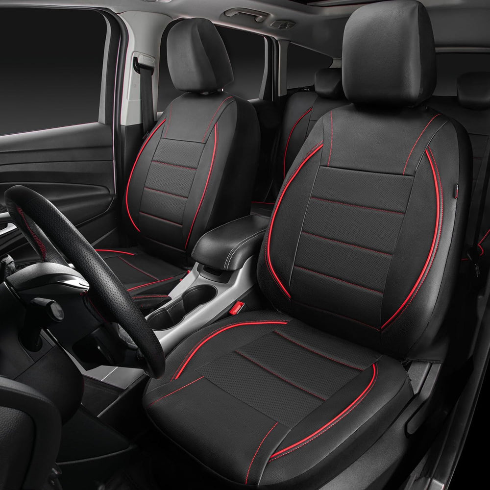 CAR PASS Universal FIT Piping Leather Two Front Seat Covers, Waterproof Faux ...