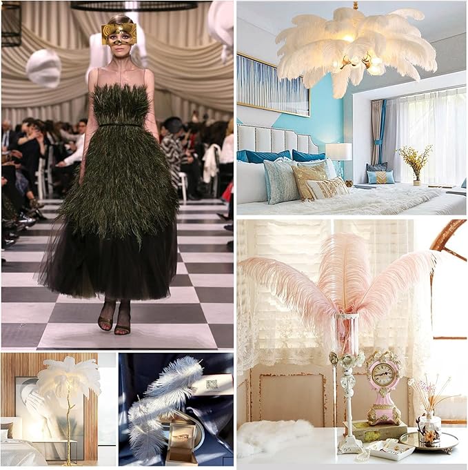THARAHT Black Ostrich Feathers 12pcs Large Natural Bulk 20-22Inch 50cm-55cm f...