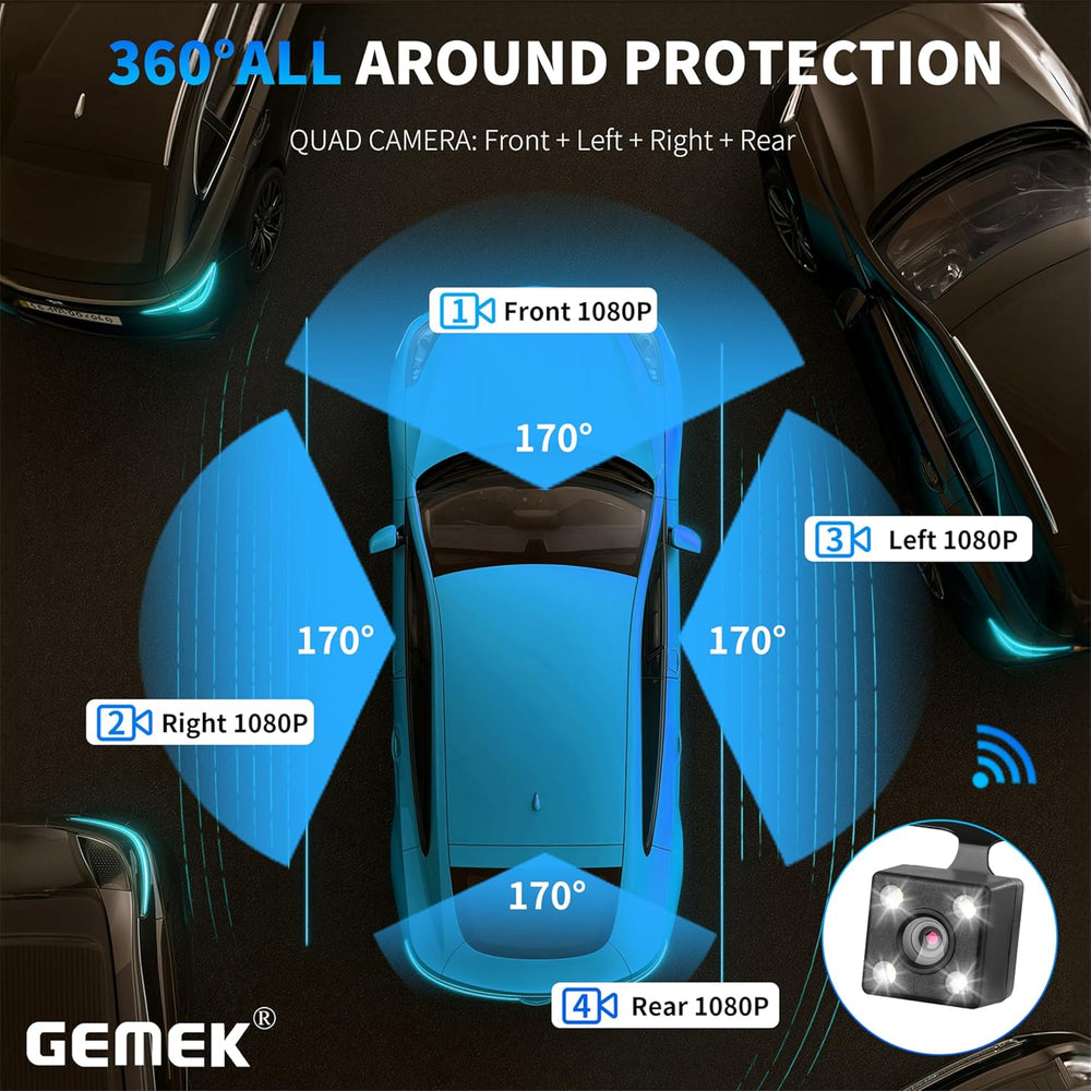 360 Degree View 4 Channel Dash Cam 5G WiFi & App Control, GEMEK 2K Front ...