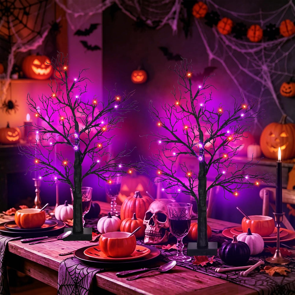 2 Pack 24 Inch Spooky Black Halloween Tree Decorations for Indoor Home Table,...