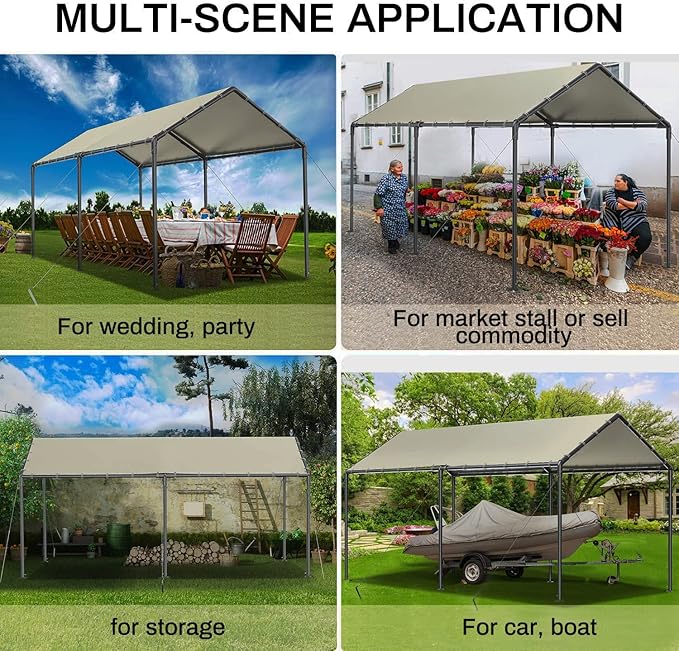 Grezone 10 x 20ft Heavy Duty Carport, Portable Car Tent Garage, All Season UV