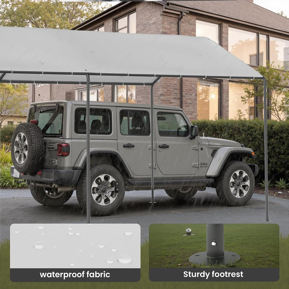 Carport, 10‘ x 20’ Garage Car Canopy w/Water-Resistant Top Cover, White
