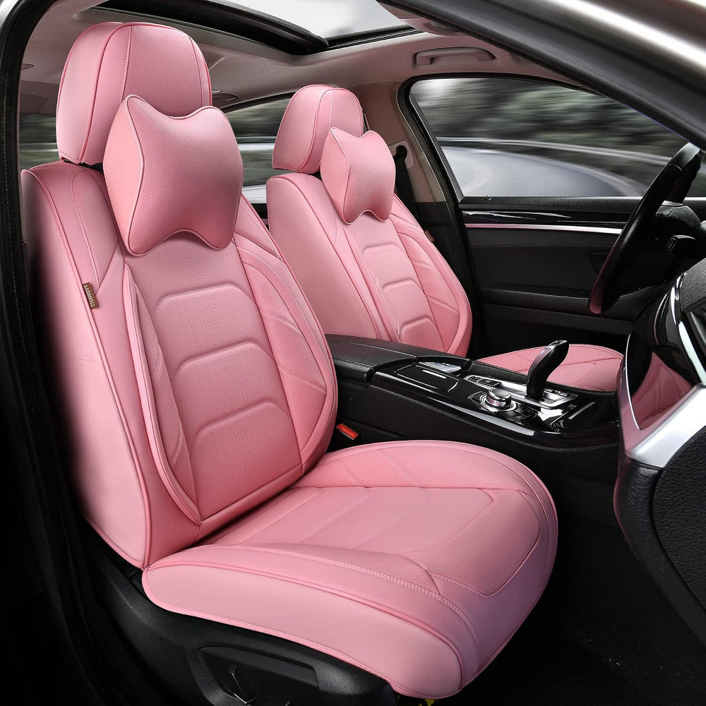 TIEHESYT Pink Car Seat Covers Front Pair, Breathable Leather Automotive Front...