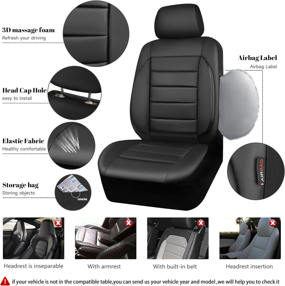 CAR PASS Faux Leather Car Seat Covers Front Seats Only, 3D Foam Support Car S...