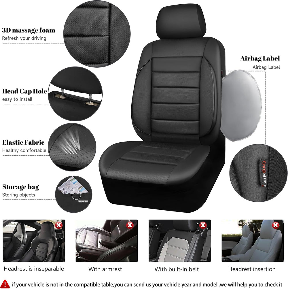 CAR PASS Leather Seat Covers Full Set Universal Water Resistant 3D Foam Back ...