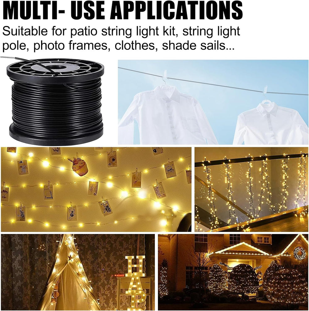 String Light Hanging Kits, 450FT Coated Stainless Steel 304 Wire Rope, Outdoo...