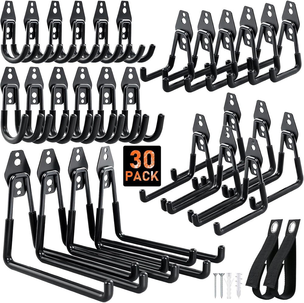 Housolution Steel Garage Hooks - 30Pack Anti-Slip Coating, Black