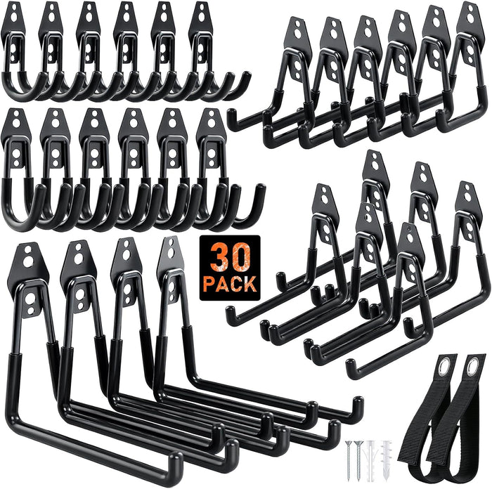 Housolution Steel Garage Hooks - 30Pack Anti-Slip Coating, Black