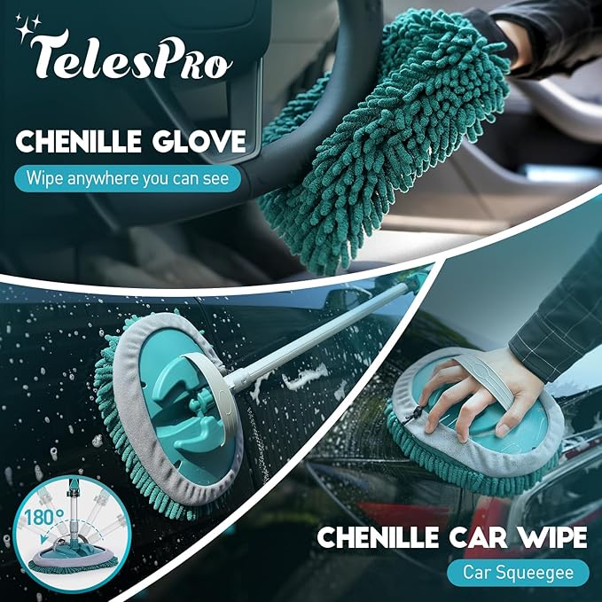 12FT Car Wash Brush with Long Handle, Car Cleaning Kit with Soft Wash Brush