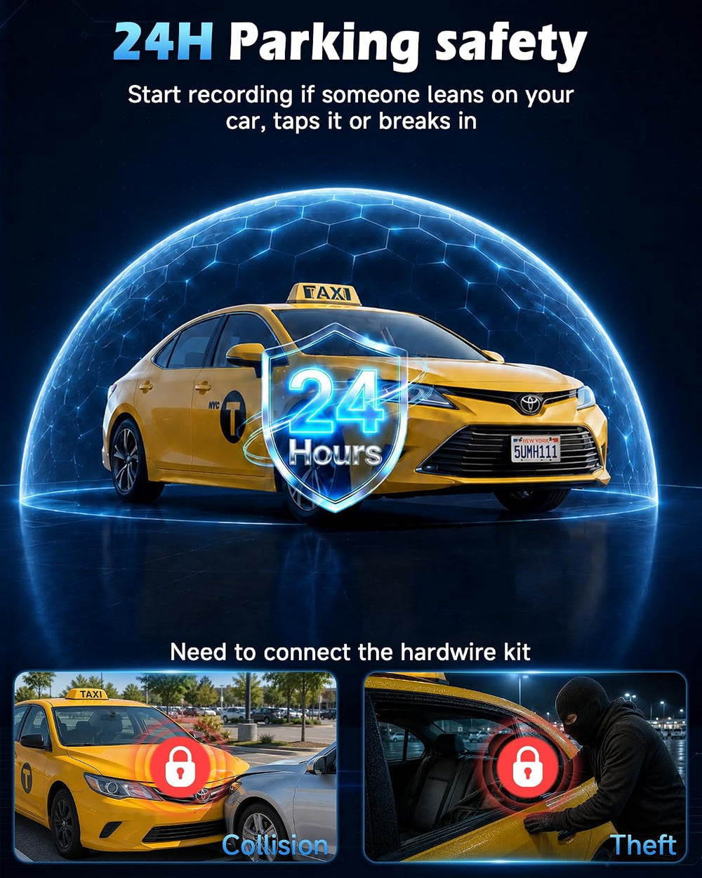 4K+2.5K+1296P 3 Channel Dash Cam: Front Rear Inside Car Camera, 64GB Card