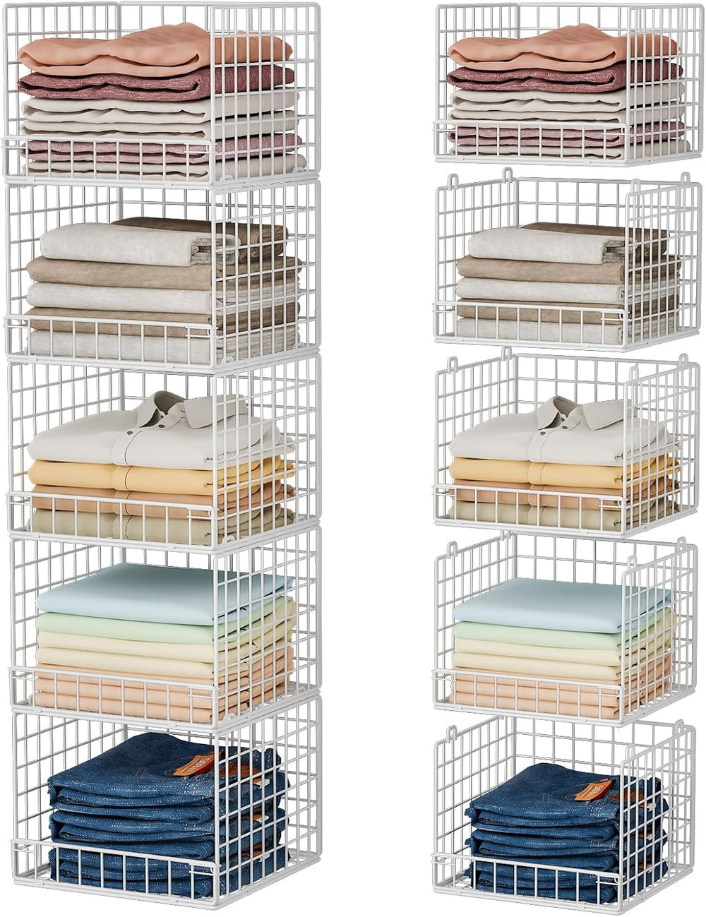 5-Tier Stackable Closet Organizers and Storage Baskets, Closet Shelf Organize...