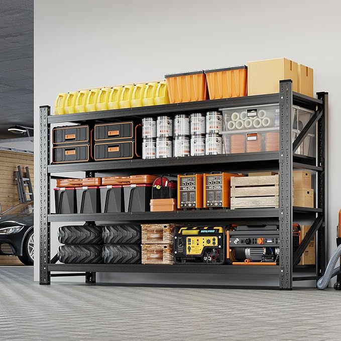 Yizosh 75" W Metal Garage Storage Shelves, 8000LBS Heavy Duty 4-Shelf