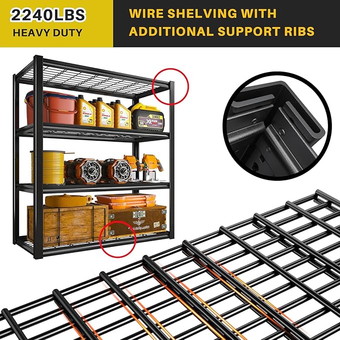 REIBII 40" W Garage Shelving 2240 LBS Storage Shelves Adjustable Metal S...