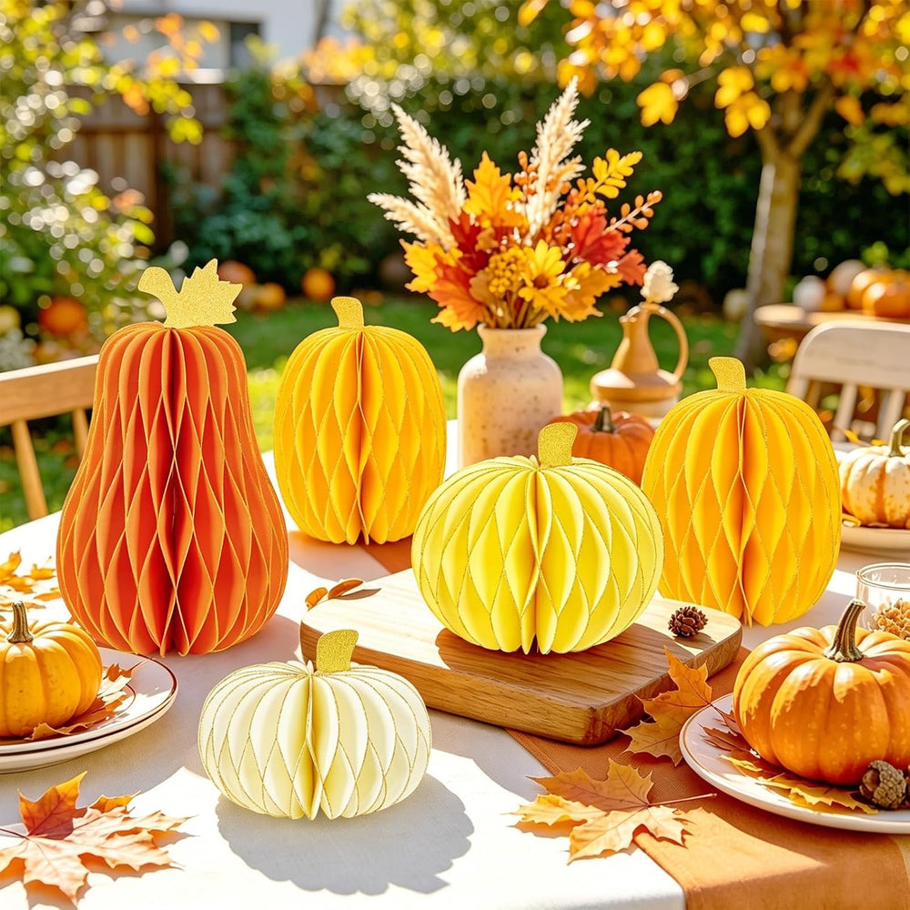 SUBEAUTY 8 PCS Pumpkin Honeycomb Centerpieces Fall Pumpkin Party Decoration T...