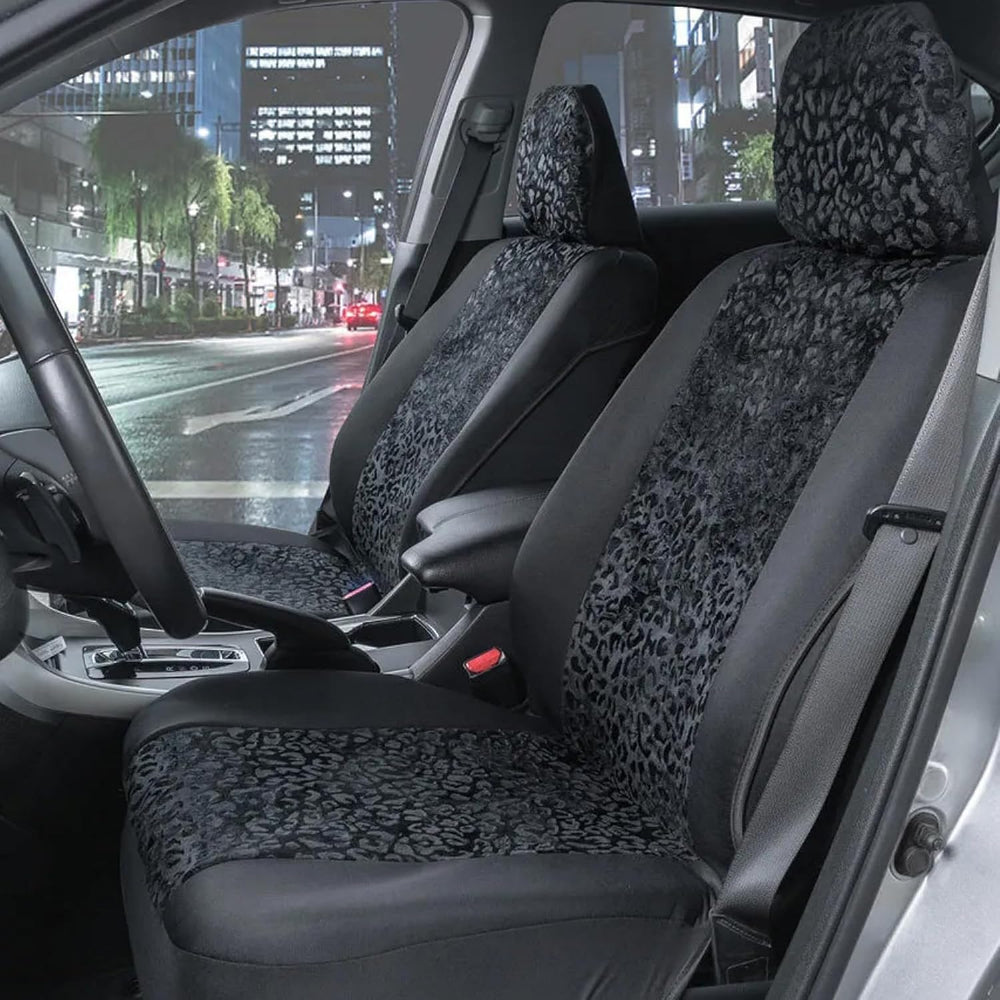 BDK Black Leopard Car Seat Covers for Front Seats, Animal Print Front Seat Co...