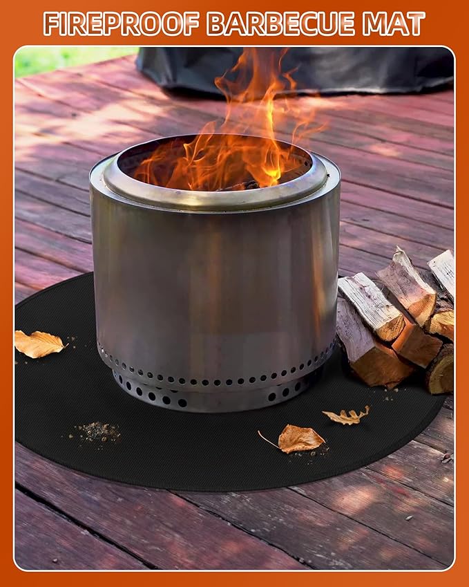Round BBQ Grill Mat, 60 inches Double-Sided Fireproof Pad Waterproof Deck