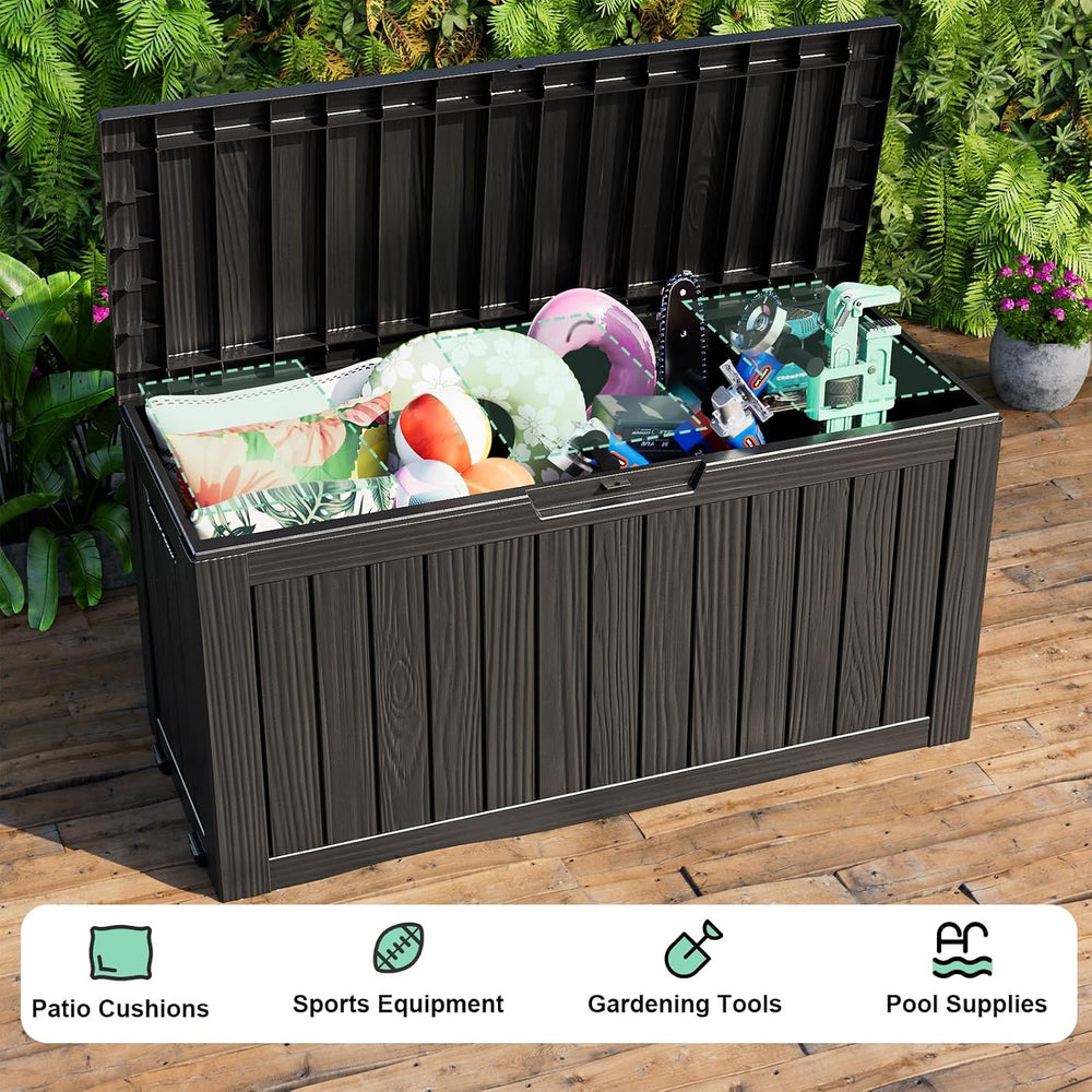 DRATO 90 Gallon Deck Boxes Outdoor Waterproof, Resin Large Lockable Storage B...