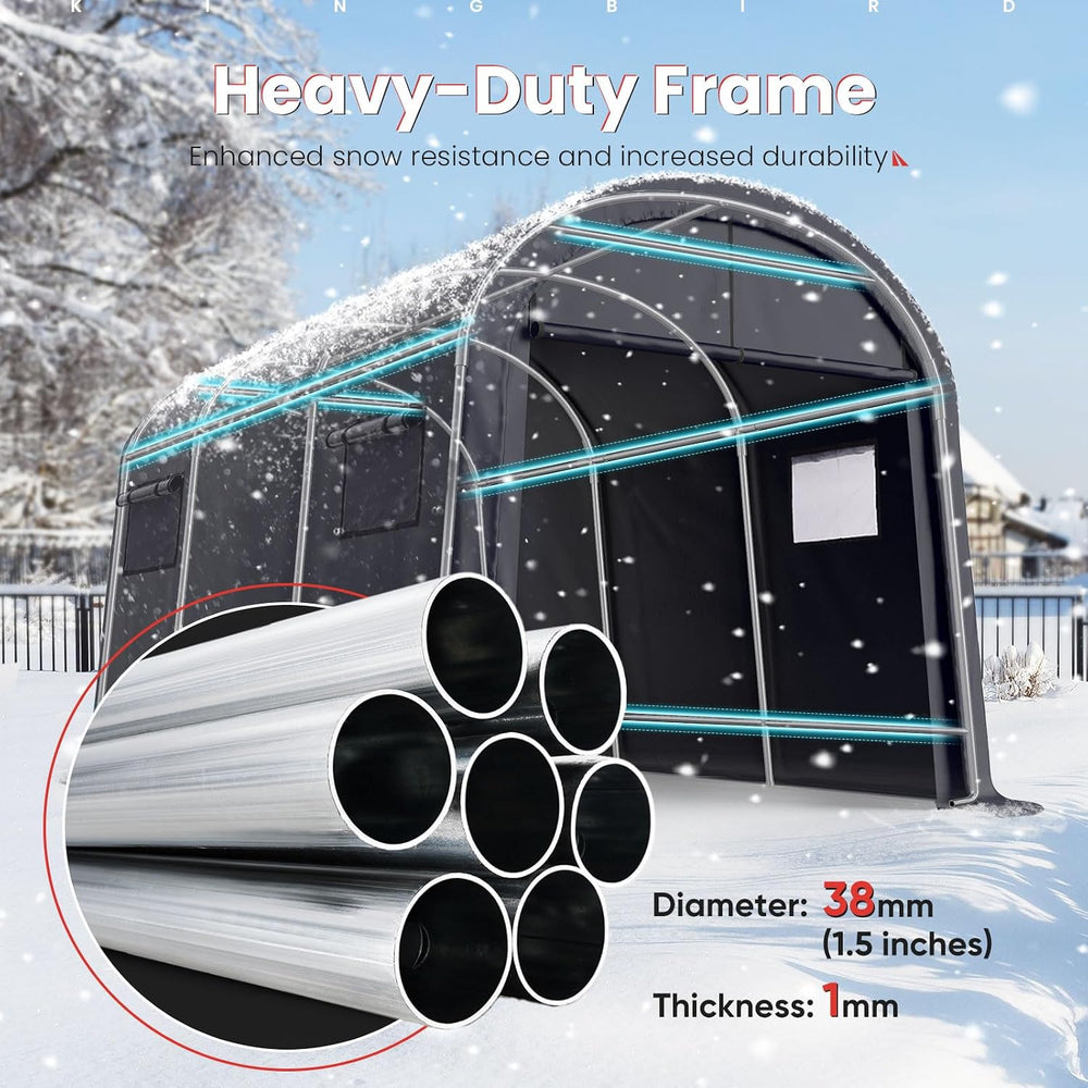 KING BIRD 10' x 15' Carport Heavy Duty with Roll-up Ventilated Windows