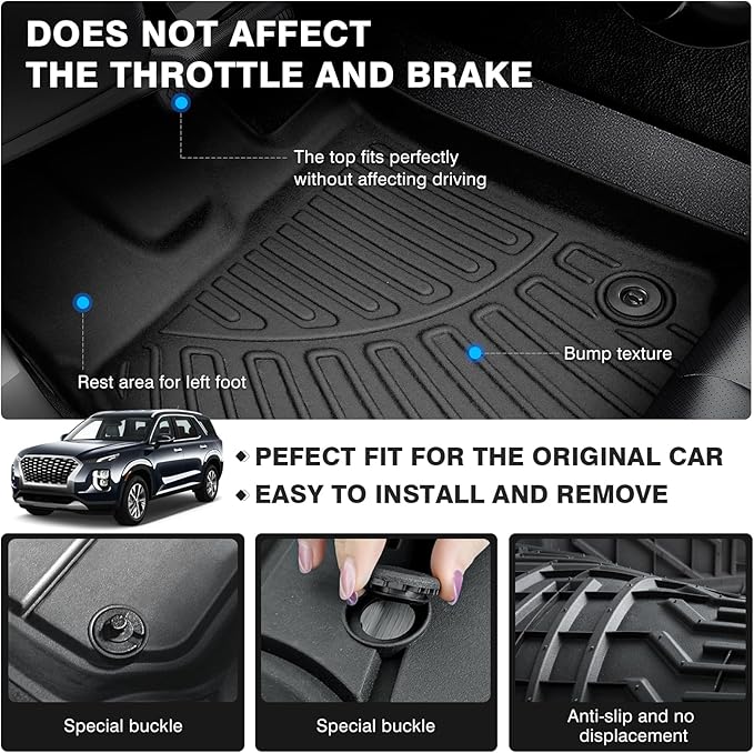 Powerty Floor Mats for 2020-2024 2025 Hyundai Palisade Accessories All Weather