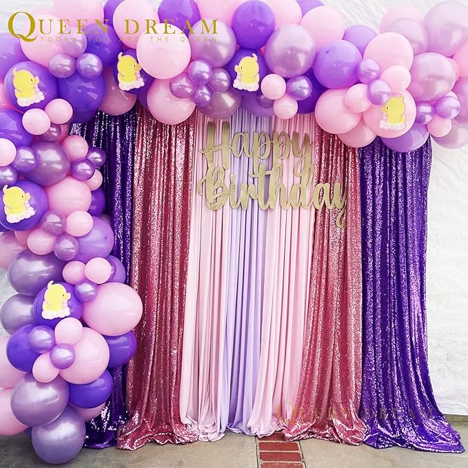 Purple Halloween Backdrop - Sequin Backdrop 2 Pieces 3x8FT Purple Glitter Dra...