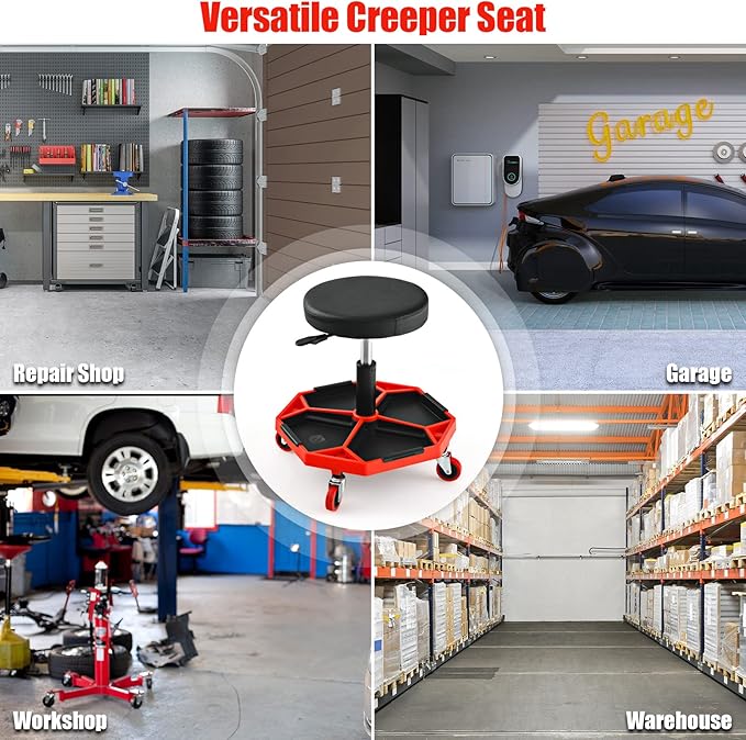 IRONMAX Rolling Mechanic Stool, Adjustable Shop Stool Creeper Seat