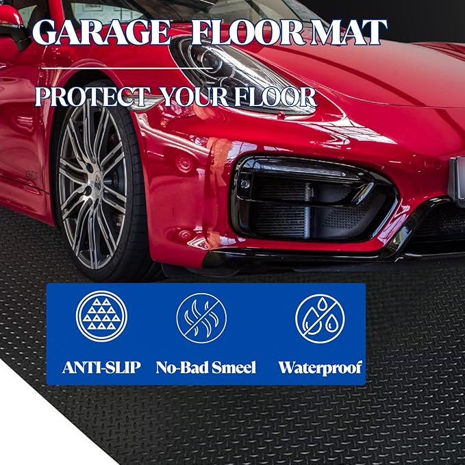 BESEA 4 x 6 FT Garage Floor Mat, Heavy Duty Diamond Plate Rubber Parking Mat –