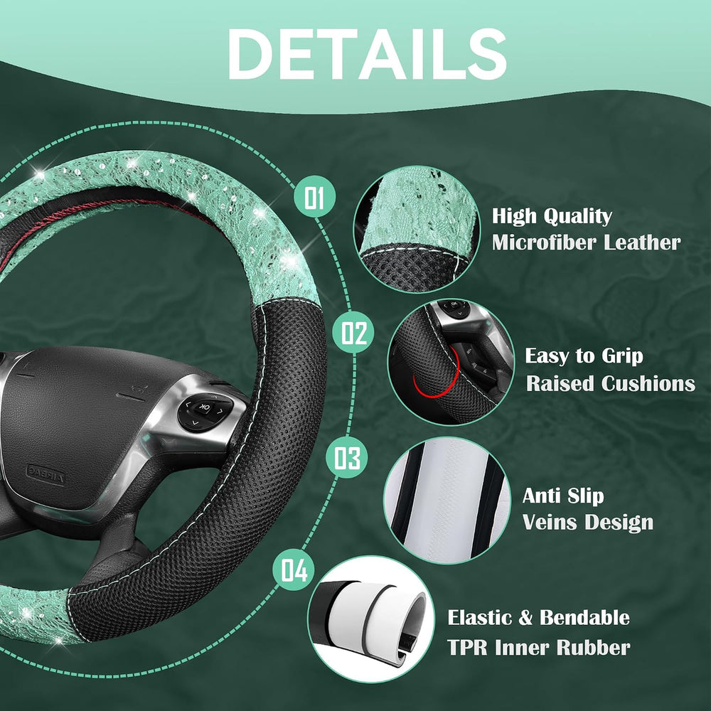 CAR PASS Universal Mint Leather Lace Car Seat Covers Full Set for Women Girls...