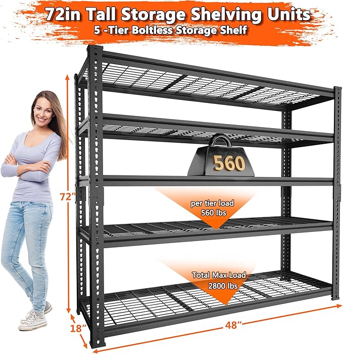 Storage Shelves Heavy Duty, 5-tier Adjustable Metal Industrial Utility Shelf ...