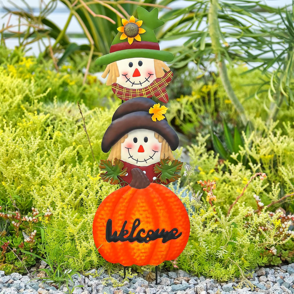 Fall Decorations for Home Outdoor, Metal Stacked Scarecrow & Pumpkin Yard...