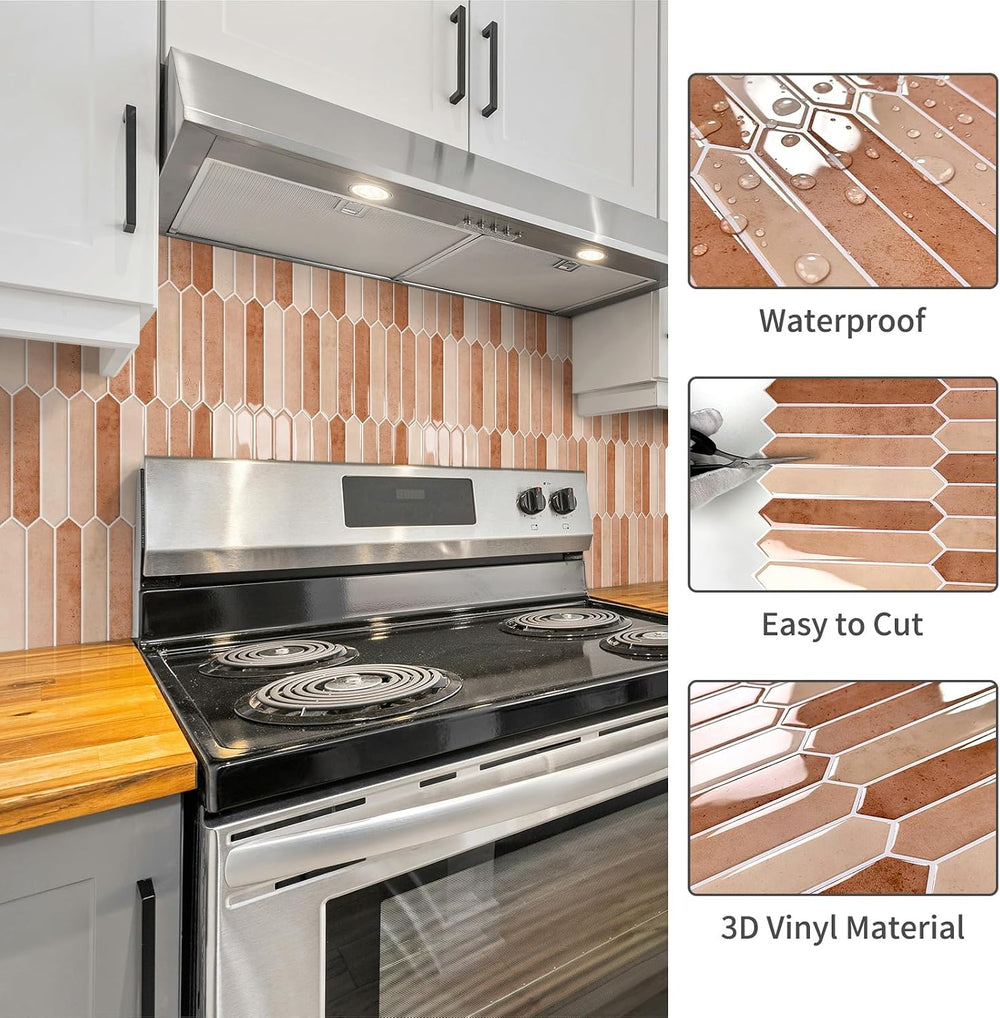 10 Sheet Long Hexagon Peel and Stick Backsplash Tile, 12"x12" 3D Ad...